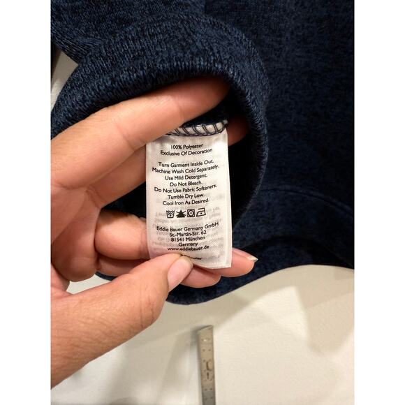 Eddie Bauer Men’s Large Navy Pullover Sweater Collared 1/4 Snap Button Up Casual - Picture 4 of 6